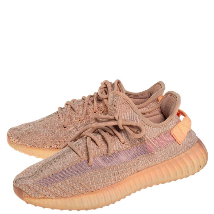 Pre Owned Yeezy x Adidas Beige/Orange Cotton Knit Clay Boost 350 V2 Sneakers Size 41.5