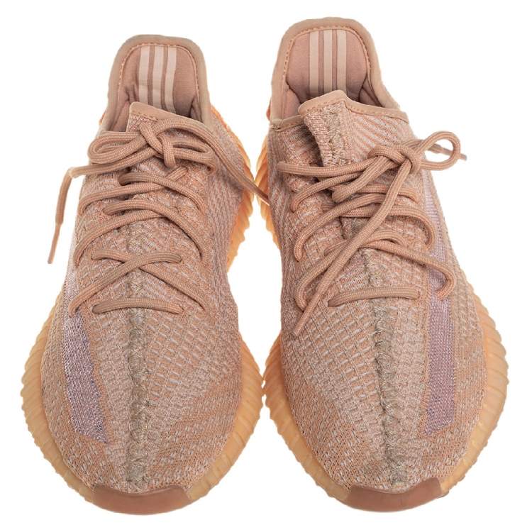Pre Owned Yeezy x Adidas Beige/Orange Cotton Knit Clay Boost 350 V2 Sneakers Size 41.5
