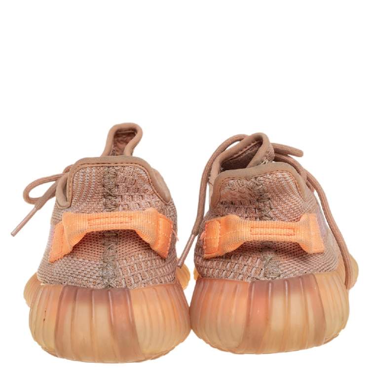 Pre Owned Yeezy x Adidas Beige/Orange Cotton Knit Clay Boost 350 V2 Sneakers Size 41.5