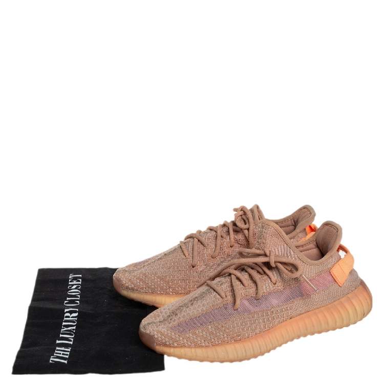 Pre Owned Yeezy x Adidas Beige/Orange Cotton Knit Clay Boost 350 V2 Sneakers Size 41.5
