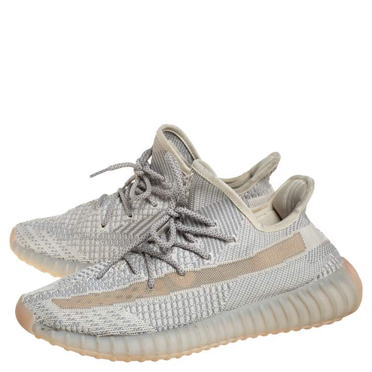 Pre Owned Yeezy x adidas Grey/Cream Knit Fabric Boost 350 V2 Lundmark Sneakers Size 45 1/3