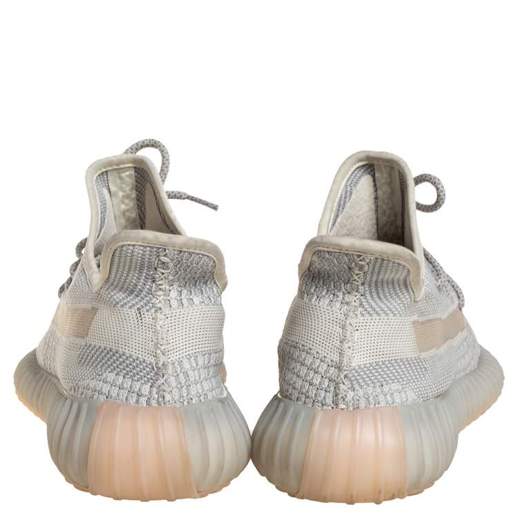Pre Owned Yeezy x adidas Grey/Cream Knit Fabric Boost 350 V2 Lundmark Sneakers Size 45 1/3