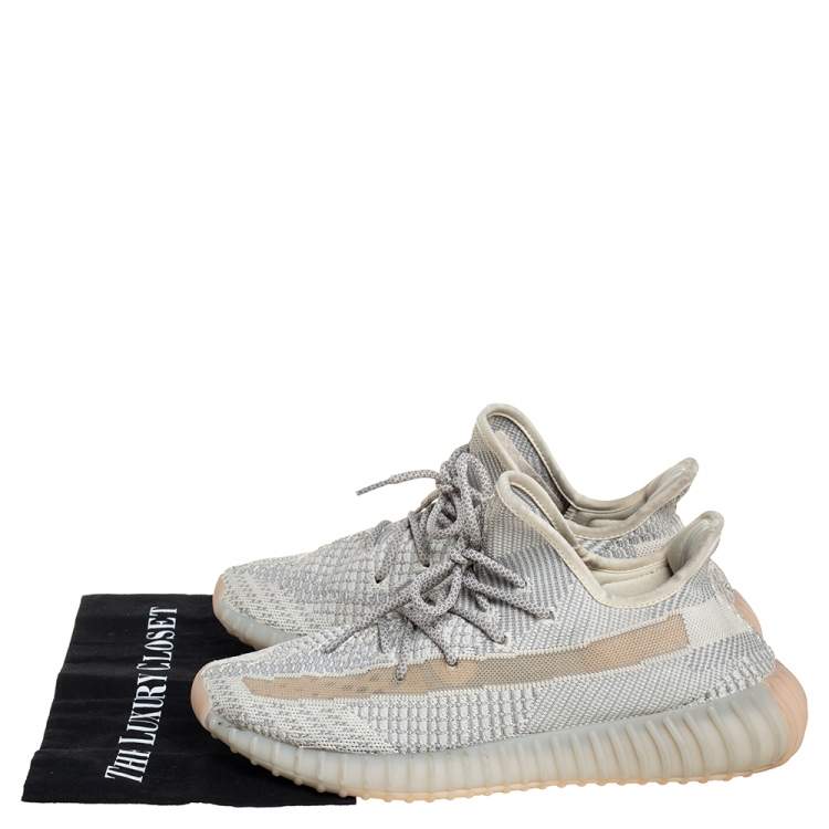 Pre Owned Yeezy x adidas Grey/Cream Knit Fabric Boost 350 V2 Lundmark Sneakers Size 45 1/3