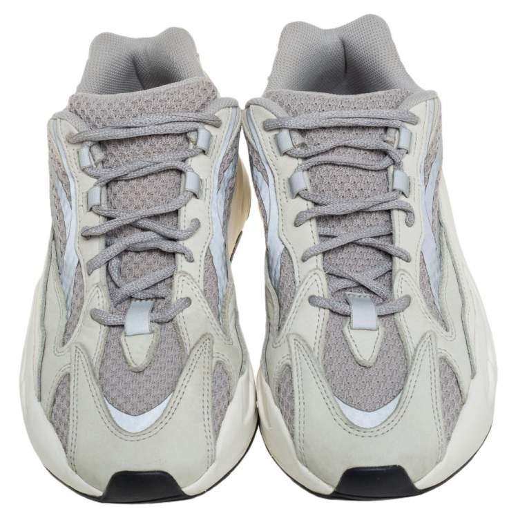 Pre Owned Yeezy x adidas Grey/White Cotton Knit And Nubuck Boost 700 V2 Static Sneakers Size 42 2/3