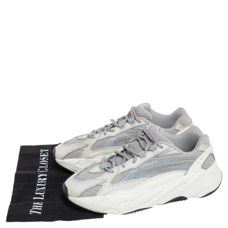 Pre Owned Yeezy x adidas Grey/White Cotton Knit And Nubuck Boost 700 V2 Static Sneakers Size 42 2/3
