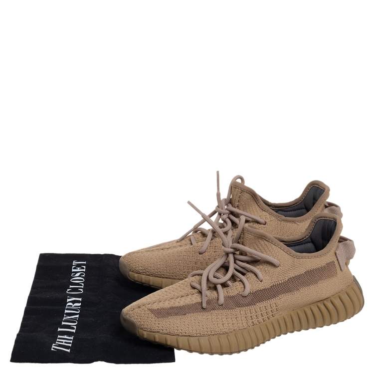 Pre Owned Yeezy x adidas Brown Knit Fabric Boost 350 Earth Low Top Sneakers Size 40 2/3