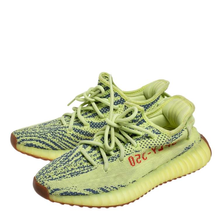 Pre Owned Yeezy x adidas Green/Blue Knit Fabric Boost 350 V2 Zebra Low Top Sneakers Size 40