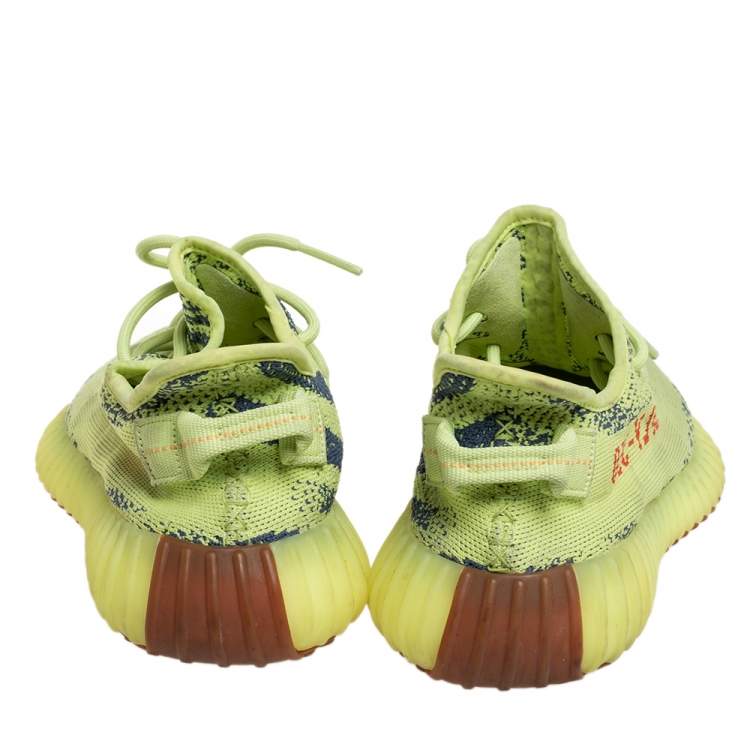 Pre Owned Yeezy x adidas Green/Blue Knit Fabric Boost 350 V2 Zebra Low Top Sneakers Size 40