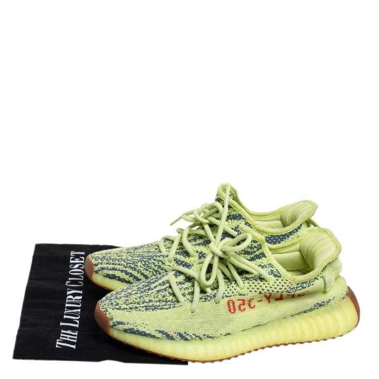 Pre Owned Yeezy x adidas Green/Blue Knit Fabric Boost 350 V2 Zebra Low Top Sneakers Size 40