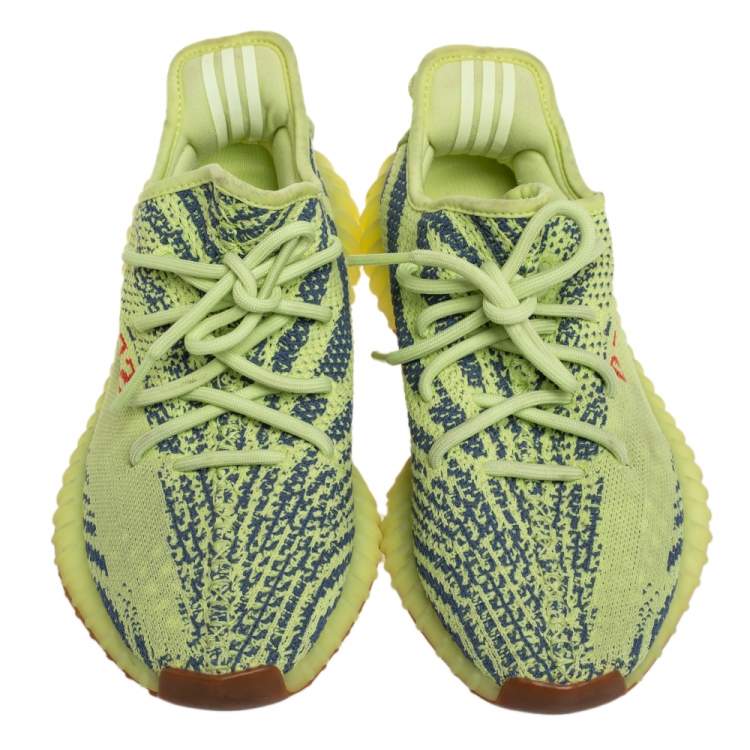 Pre Owned Yeezy x adidas Green/Blue Knit Fabric Boost 350 V2 Zebra Low Top Sneakers Size 40