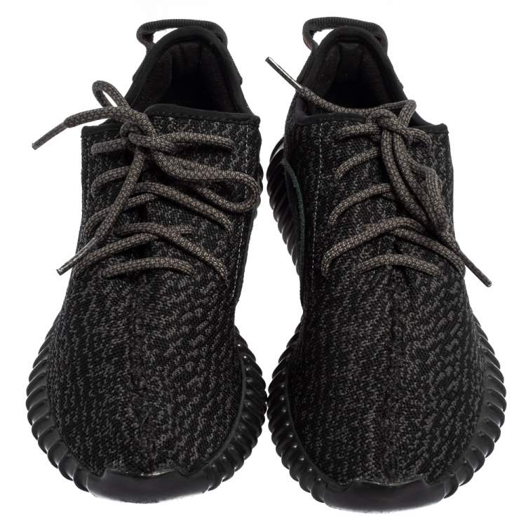 Pre Owned Yeezy x Adidas Black Knit Fabric Pirate Black Boost 350 Sneakers Size 42