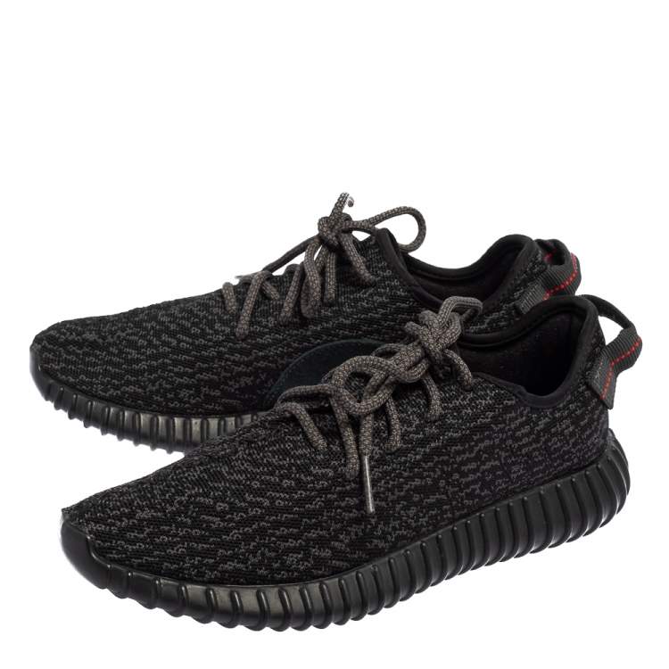 Pre Owned Yeezy x Adidas Black Knit Fabric Pirate Black Boost 350 Sneakers Size 42