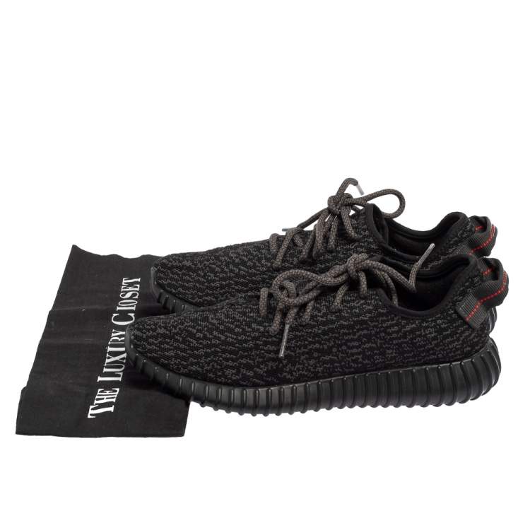 Pre Owned Yeezy x Adidas Black Knit Fabric Pirate Black Boost 350 Sneakers Size 42