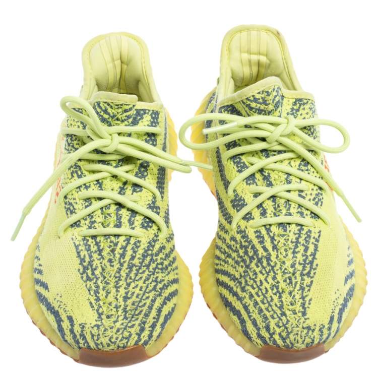 Pre Owned Yeezy x adidas Green/Blue Knit Fabric Boost 350 V2 Zebra Sneakers Size 41 1/3