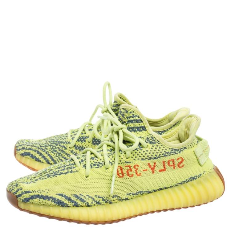 Pre Owned Yeezy x adidas Green/Blue Knit Fabric Boost 350 V2 Zebra Sneakers Size 41 1/3