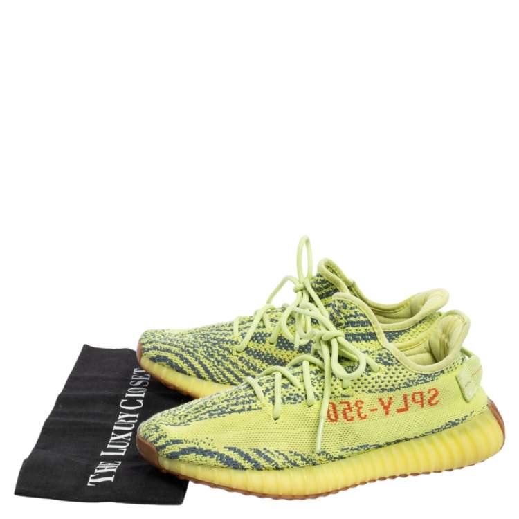 Pre Owned Yeezy x adidas Green/Blue Knit Fabric Boost 350 V2 Zebra Sneakers Size 41 1/3