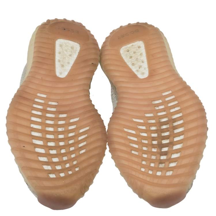 Pre Owned Yeezy x adidas Cream/Grey Knit Fabric Boost 350 V2 Citrin Sneakers Size 42 2/3