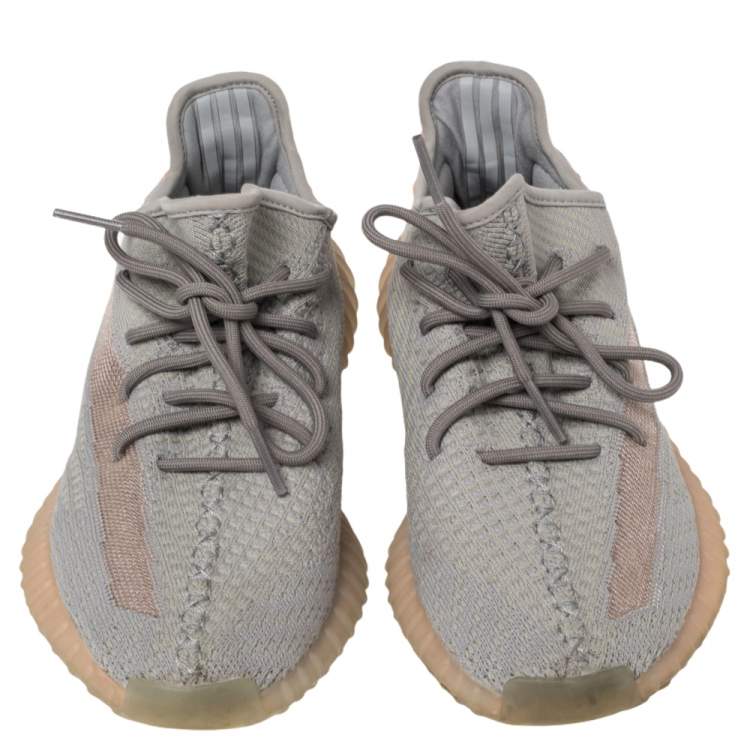 Pre Owned Yeezy x Adidas Grey Cotton Knit Boost 350 V2 True Form Sneakers Size 42