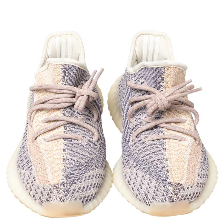 Pre Owned Yeezy x adidas Multicolor Knit Fabric Boost 350 V2  Ash Pearl Sneakers Size 39 1/3