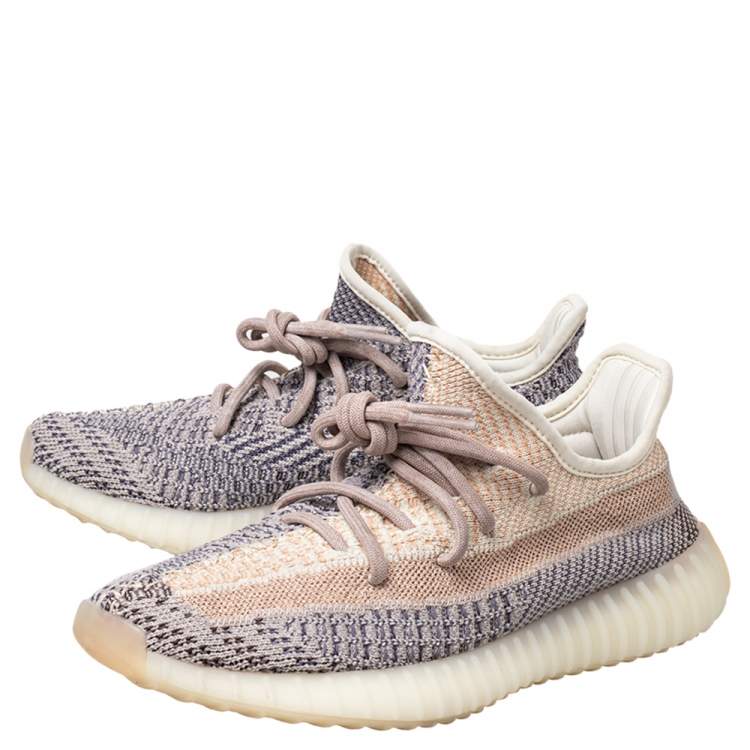 Pre Owned Yeezy x adidas Multicolor Knit Fabric Boost 350 V2  Ash Pearl Sneakers Size 39 1/3