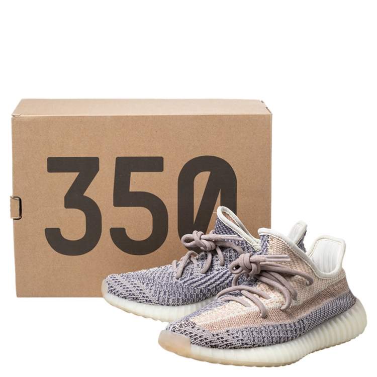 Pre Owned Yeezy x adidas Multicolor Knit Fabric Boost 350 V2  Ash Pearl Sneakers Size 39 1/3