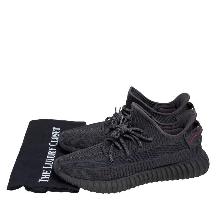 Pre Owned Yeezy x adidas Black Knit Fabric Boost 350 V2 Static Low Top Sneakers Size 43 1/3
