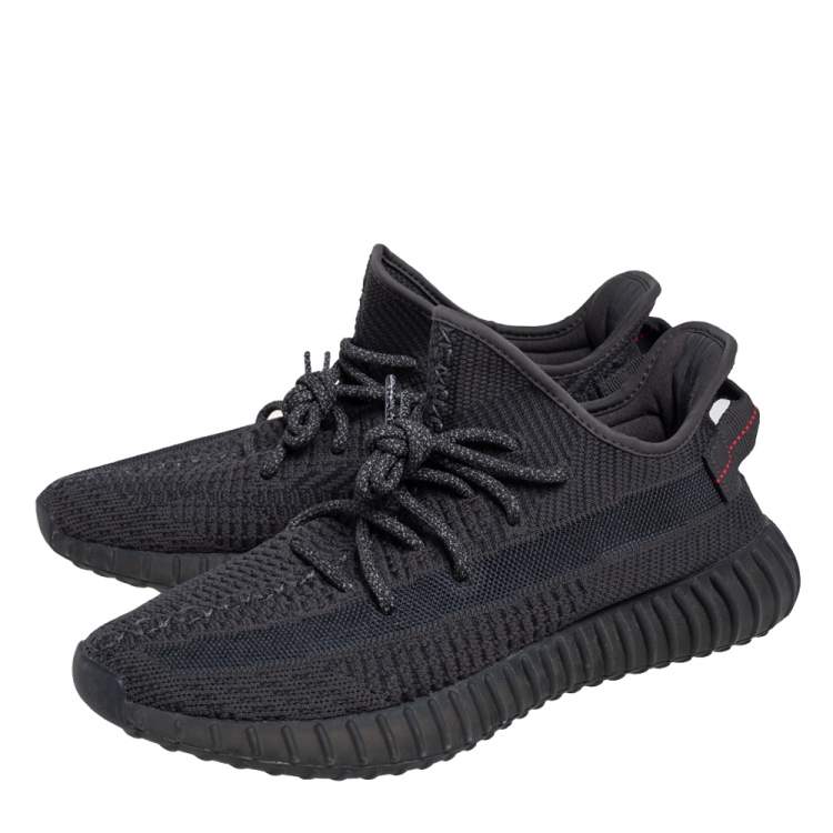 Pre Owned Yeezy x adidas Black Knit Fabric Boost 350 V2 Static Low Top Sneakers Size 43 1/3