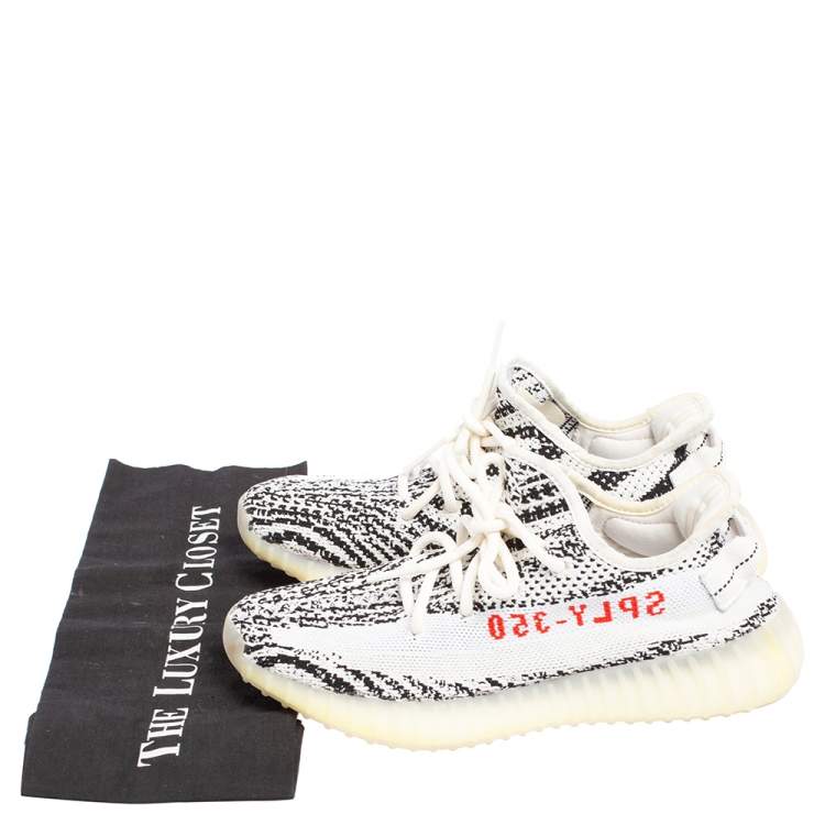 Pre Owned Yeezy x adidas White/Black Knit Fabric Boost 350 V2 Zebra Low Top Sneakers Size 38 2/3