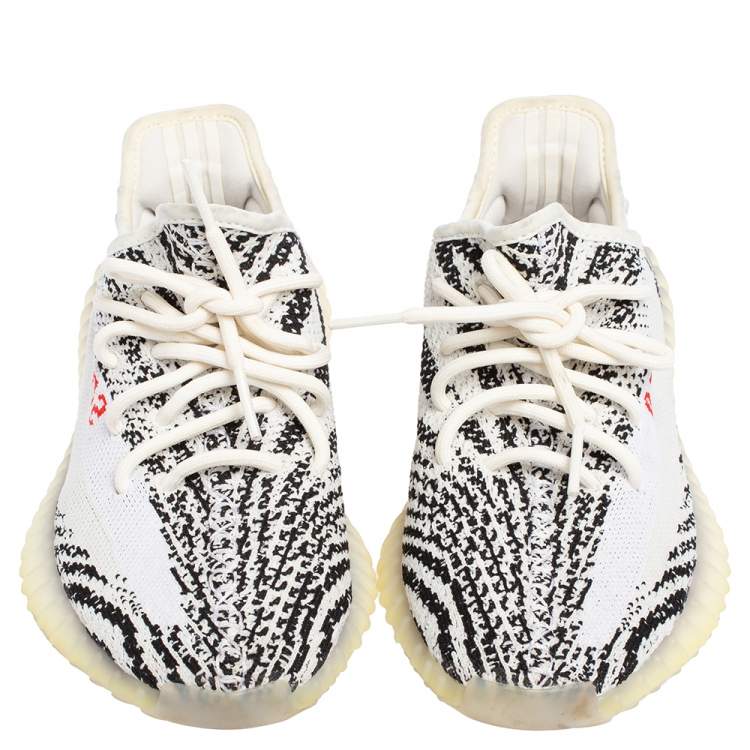 Pre Owned Yeezy x adidas White/Black Knit Fabric Boost 350 V2 Zebra Low Top Sneakers Size 38 2/3