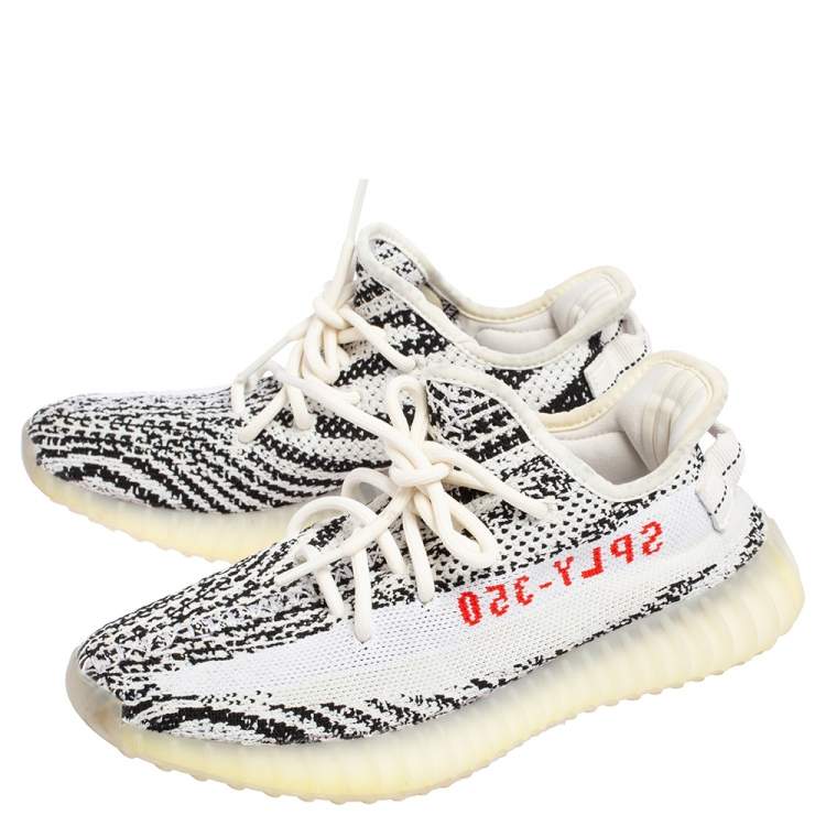 Pre Owned Yeezy x adidas White/Black Knit Fabric Boost 350 V2 Zebra Low Top Sneakers Size 38 2/3