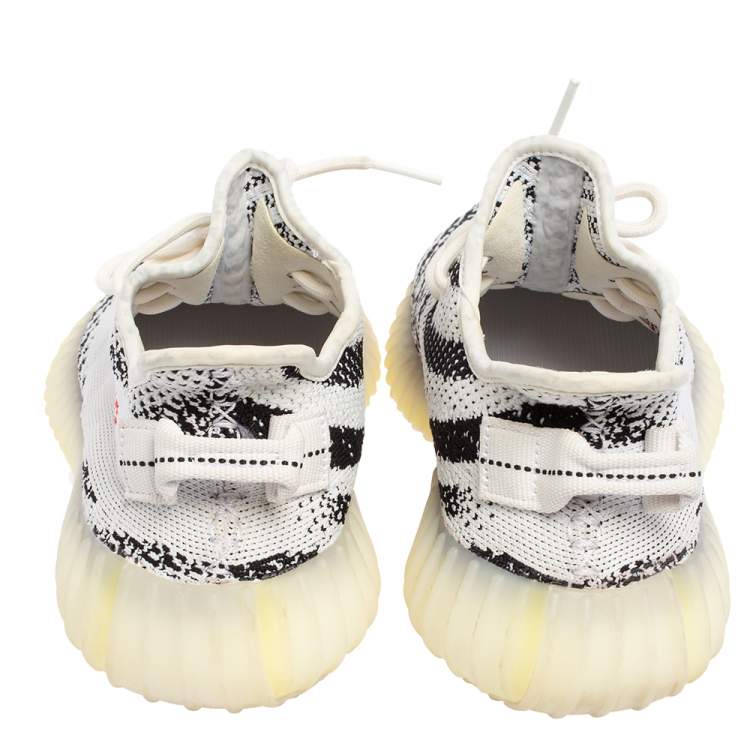 Pre Owned Yeezy x adidas White/Black Knit Fabric Boost 350 V2 Zebra Low Top Sneakers Size 38 2/3
