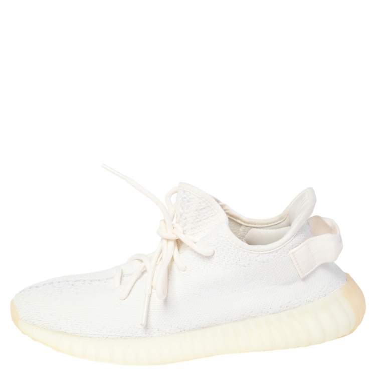 Pre Owned Yeezy x adidas White Knit Fabric Boost 350 V2 Triple White Sneakers Size 41 1/3
