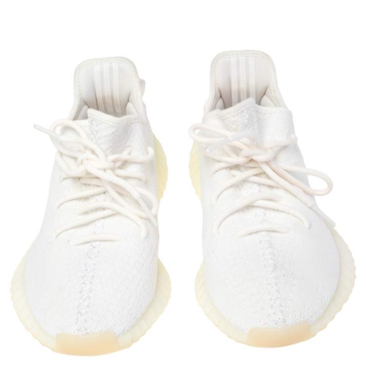 Pre Owned Yeezy x adidas White Knit Fabric Boost 350 V2 Triple White Sneakers Size 41 1/3