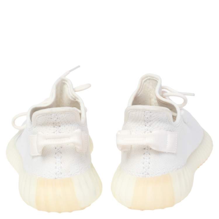 Pre Owned Yeezy x adidas White Knit Fabric Boost 350 V2 Triple White Sneakers Size 41 1/3