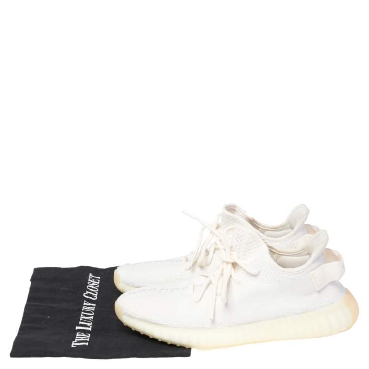 Pre Owned Yeezy x adidas White Knit Fabric Boost 350 V2 Triple White Sneakers Size 41 1/3