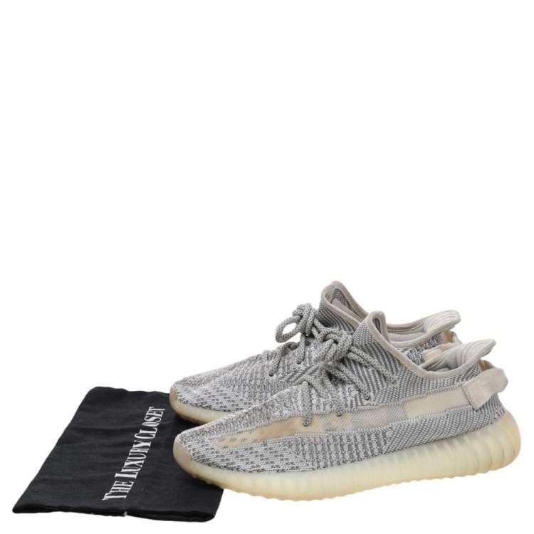 Pre Owned Yeezy x adidas White/Grey Knit Fabric Boost 350 V2 Static Low Top Sneakers Size 42
