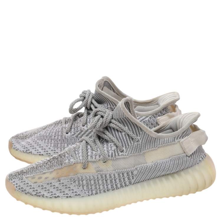 Pre Owned Yeezy x adidas White/Grey Knit Fabric Boost 350 V2 Static Low Top Sneakers Size 42