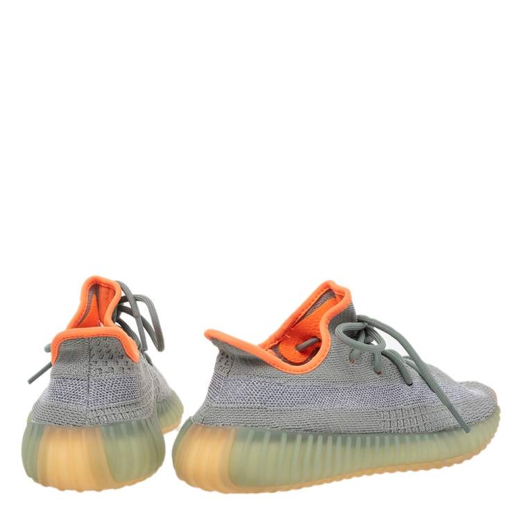 Pre Owned Yeezy x Adidas Grey/Green Knit Fabric Boost 350 V2 Desert Sage Sneakers Size 39 1/3