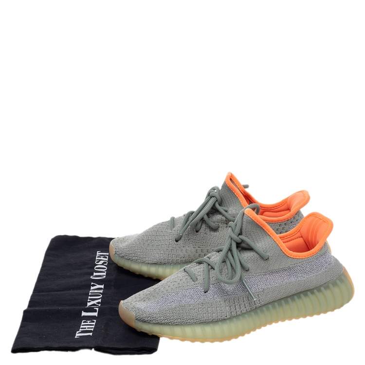 Pre Owned Yeezy x Adidas Grey/Green Knit Fabric Boost 350 V2 Desert Sage Sneakers Size 39 1/3
