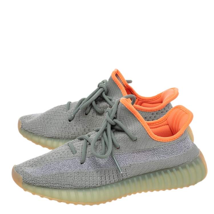 Pre Owned Yeezy x Adidas Grey/Green Knit Fabric Boost 350 V2 Desert Sage Sneakers Size 39 1/3