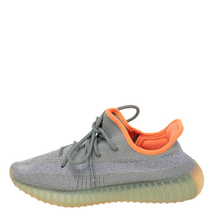 Pre Owned Yeezy x Adidas Grey/Green Knit Fabric Boost 350 V2 Desert Sage Sneakers Size 39 1/3