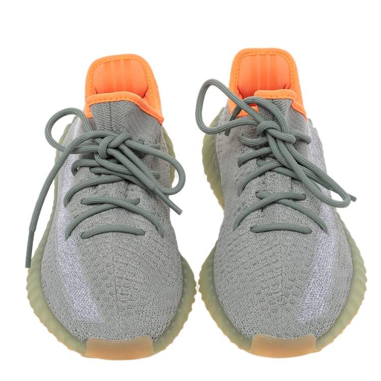 Pre Owned Yeezy x Adidas Grey/Green Knit Fabric Boost 350 V2 Desert Sage Sneakers Size 39 1/3