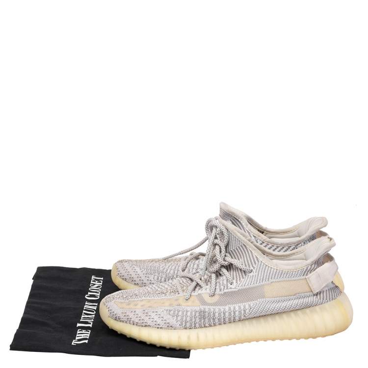 Pre Owned Yeezy x Adidas White/Grey Knit Fabric Boost 350 V2 Static Non Reflective Sneakers Size 44