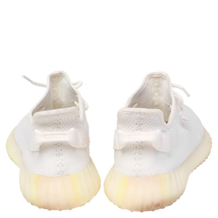مملوكة مسبقًا Yeezy x Adidas White Knit Fabric Boost 350 V2 Cream/Triple White Sneakers Size 44