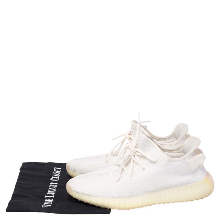 مملوكة مسبقًا Yeezy x Adidas White Knit Fabric Boost 350 V2 Cream/Triple White Sneakers Size 44