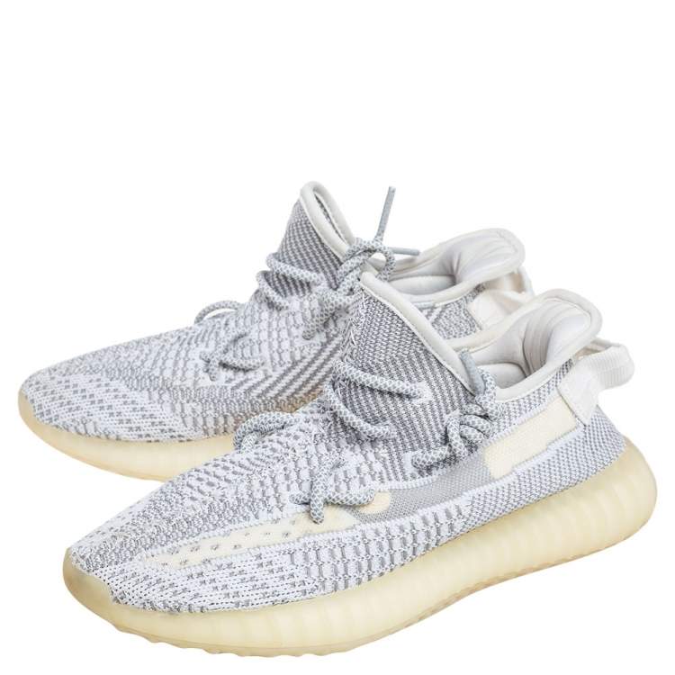 Pre Owned Yeezy x adidas White/Grey Knit Fabric Boost 350 V2 Static Non Reflective Sneakers Size 40 2/3