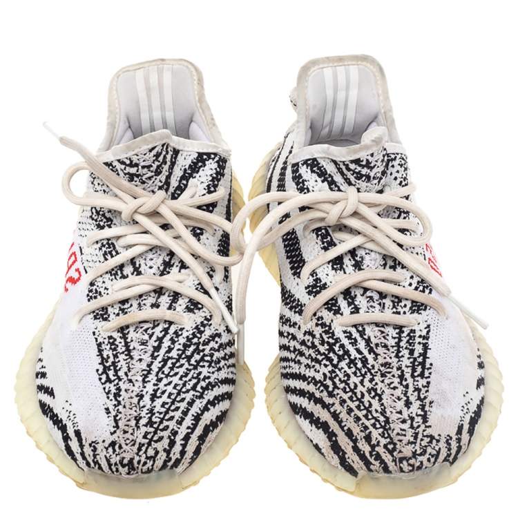 Pre Owned Yeezy x adidas White/Black Knit Fabric Boost 350 V2 Zebra Low Top Sneakers Size 41 1/3