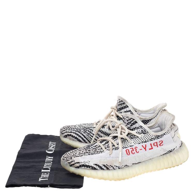 Pre Owned Yeezy x adidas White/Black Knit Fabric Boost 350 V2 Zebra Low Top Sneakers Size 41 1/3