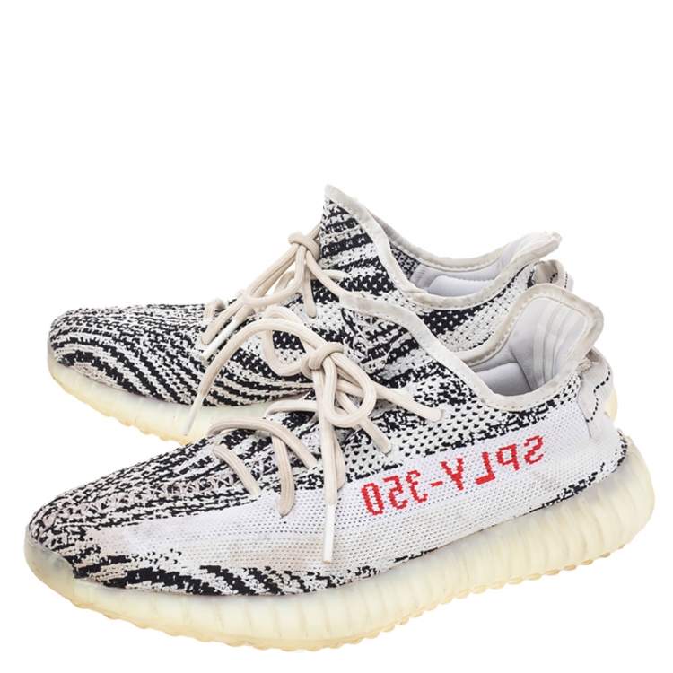Pre Owned Yeezy x adidas White/Black Knit Fabric Boost 350 V2 Zebra Low Top Sneakers Size 41 1/3