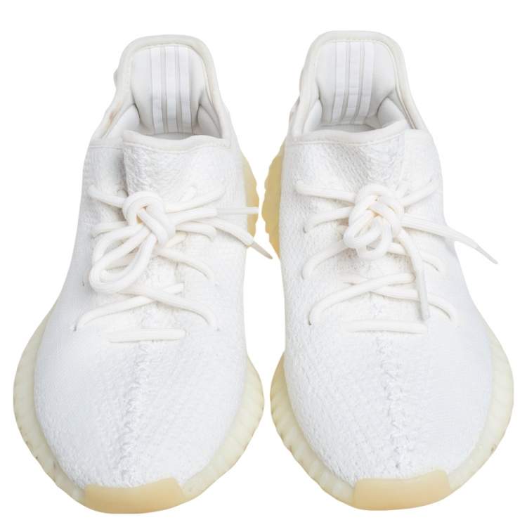 Pre Owned Yeezy x Adidas Cotton Knit Boost 350 V2 Triple White Sneakers Size 41 1/3 